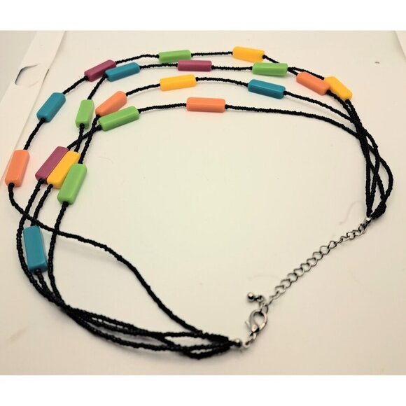 Women's Ladies Multicolor Black Pink Green Turquoise Bead 4 Strand Necklace - Picture 2 of 3
